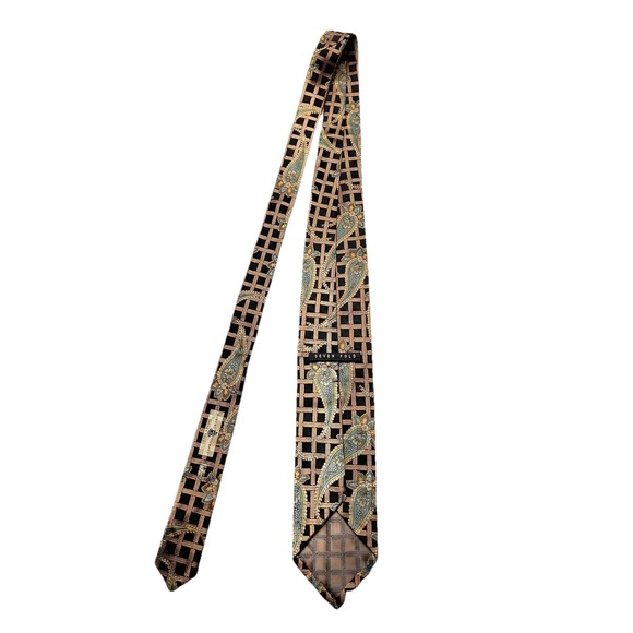 Robert‎ Talbott Seven Fold Limited Edition Silk Tie Lattice Paisley Black Gold - Picture 5 of 11